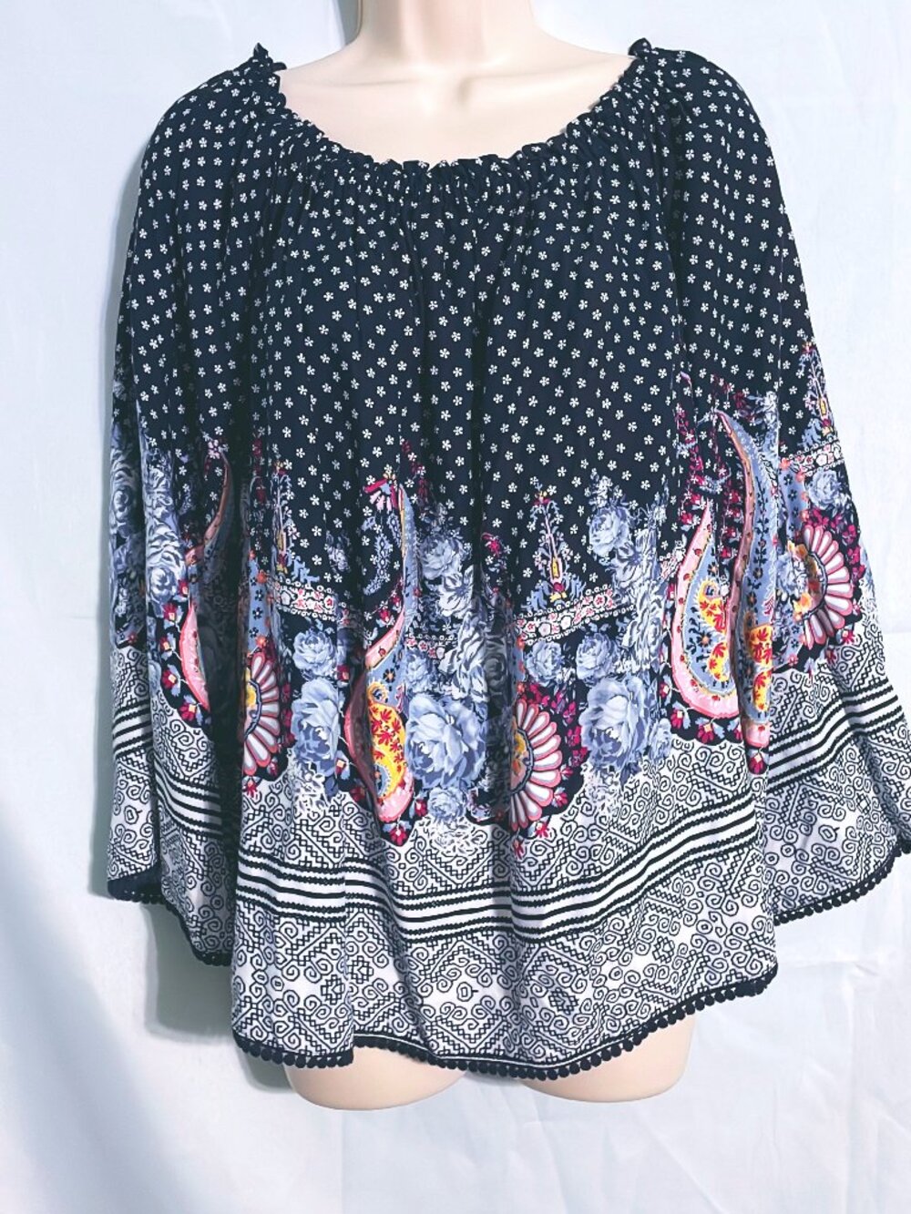 Wonderly Cute Blue Multi Patterned Top Size 0X